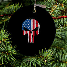 US Flag Skull Red White & Blue Ceramic Ornament