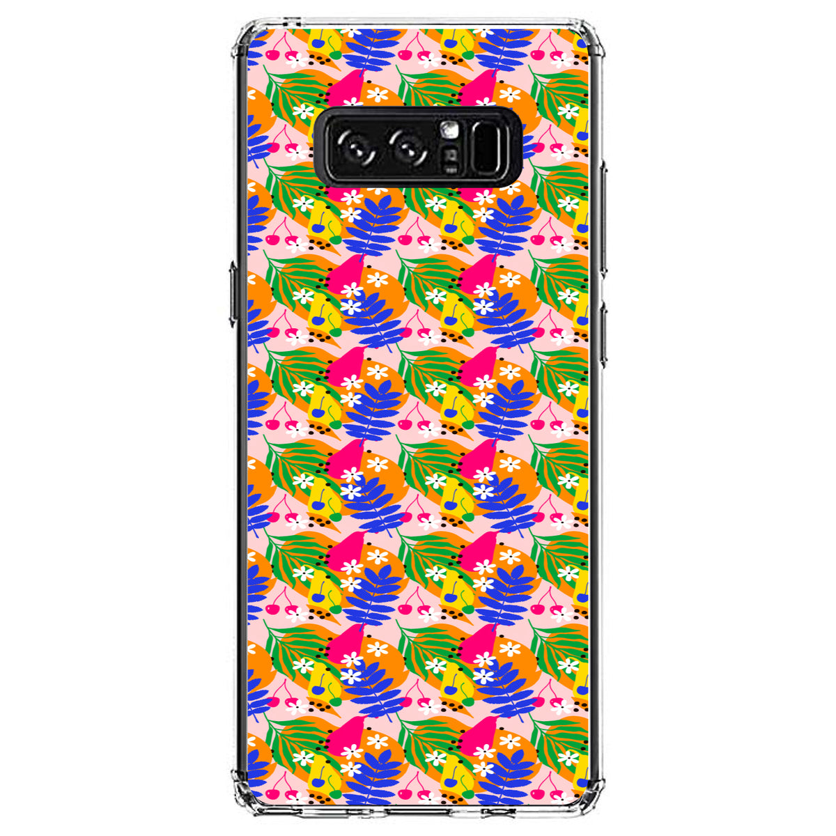 Summer Vibes Floral Pattern Blue Orange Pink Clear Shockproof iPhone Case, view 12