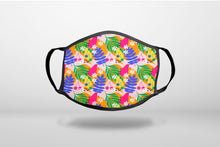 Summer Vibes Floral Pattern Blue Orange Pink - 3-Ply Reusable Soft Face Mask Covering, Unisex, Cotton Inner Layer