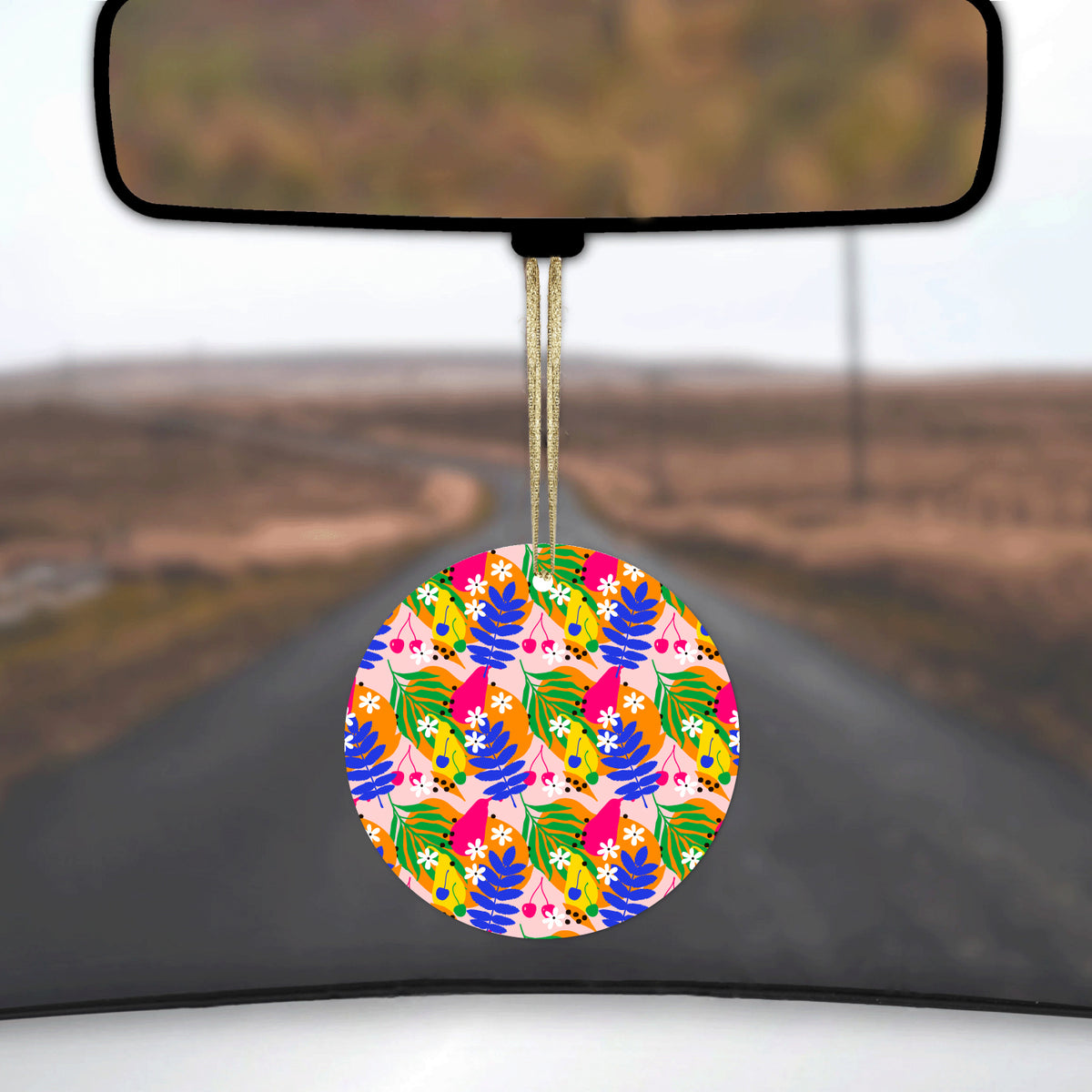 Summer Vibes Floral Pattern Blue Orange Pink Ceramic Ornament, view 3