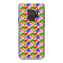 DistinctInk® Clear Shockproof Hybrid Case for Apple iPhone / Samsung Galaxy / Google Pixel - Summer Vibes Floral Pattern Blue Orange Pink