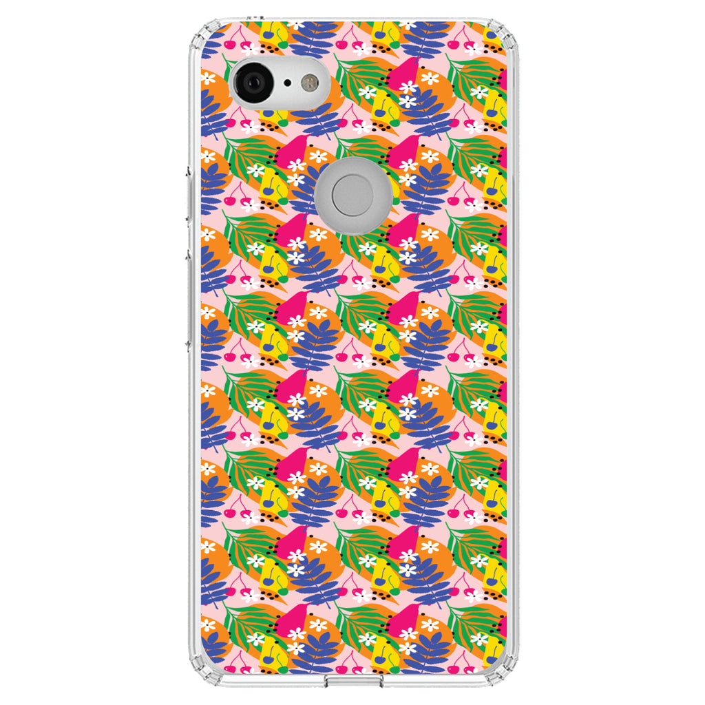 Summer Vibes Floral Pattern Blue Orange Pink Clear Shockproof iPhone Case, view 21
