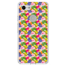 DistinctInk® Clear Shockproof Hybrid Case for Apple iPhone / Samsung Galaxy / Google Pixel - Summer Vibes Floral Pattern Blue Orange Pink
