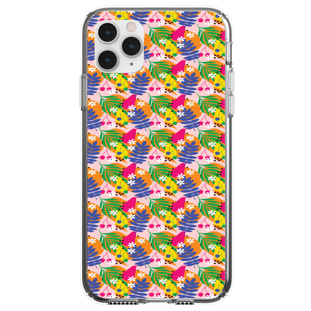 Summer Vibes Floral Pattern Blue Orange Pink Clear Shockproof iPhone Case