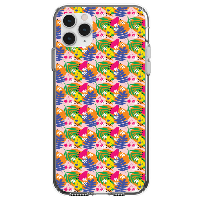 DistinctInk® Clear Shockproof Hybrid Case for Apple iPhone / Samsung Galaxy / Google Pixel - Summer Vibes Floral Pattern Blue Orange Pink