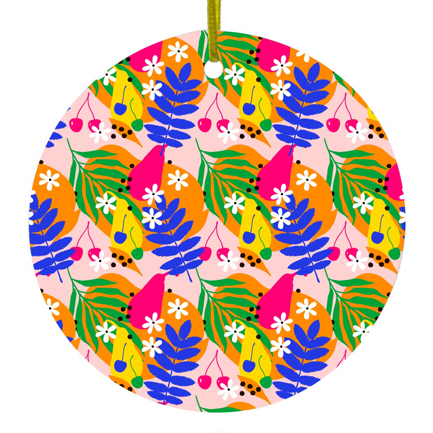 Summer Vibes Floral Pattern Blue Orange Pink Ceramic Ornament