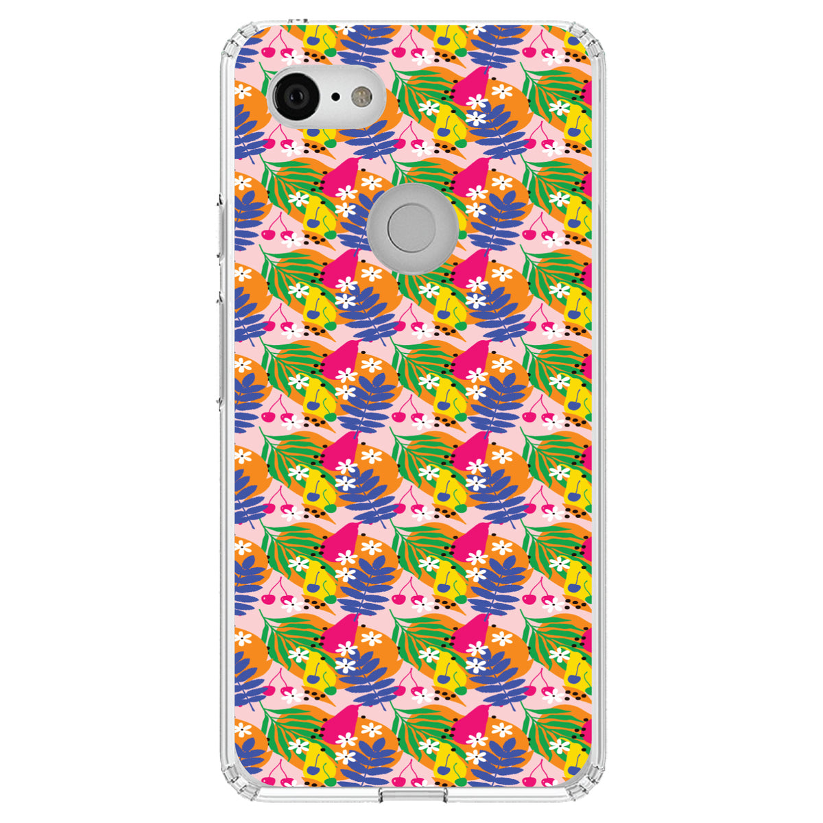 Summer Vibes Floral Pattern Blue Orange Pink Clear Shockproof iPhone Case, view 22