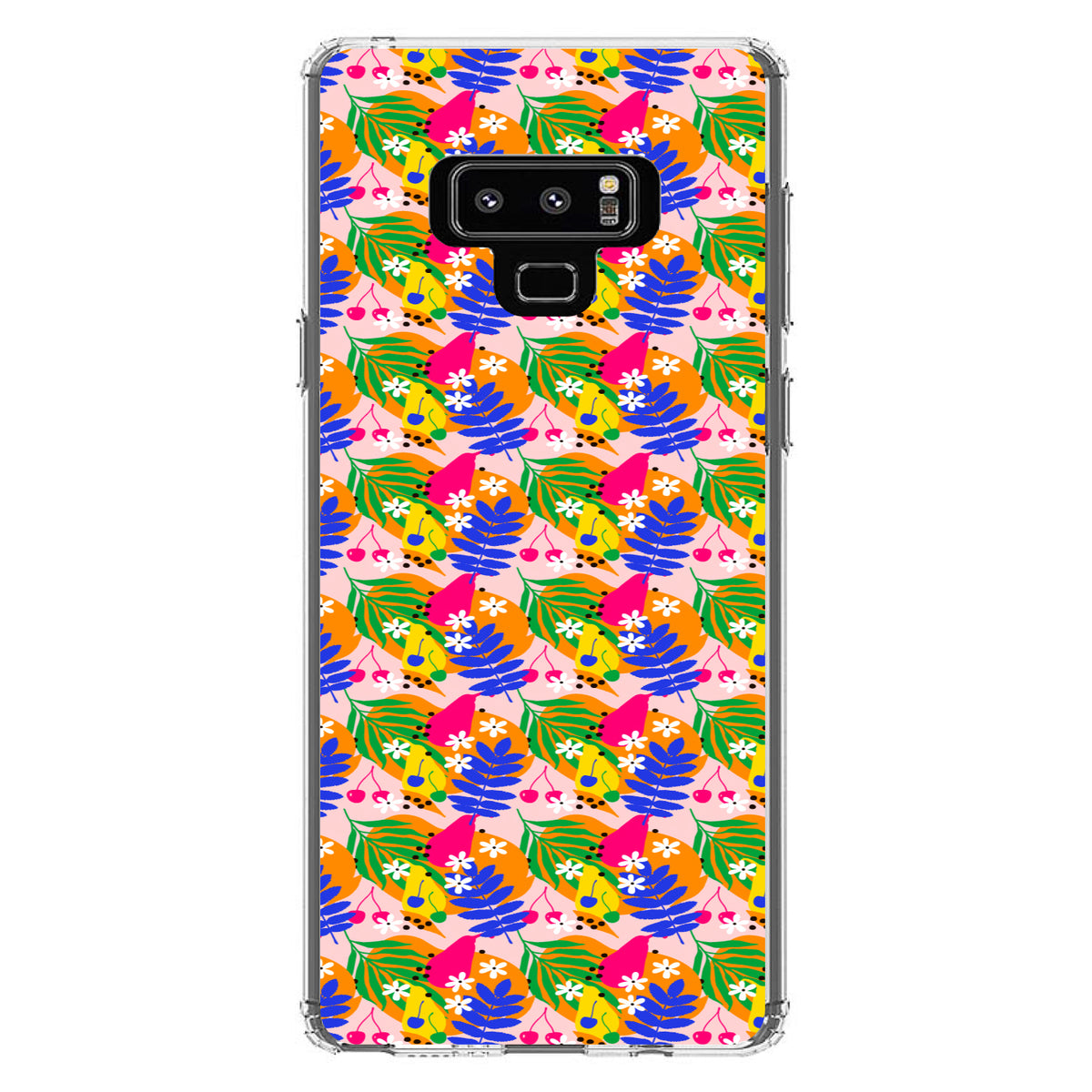 Summer Vibes Floral Pattern Blue Orange Pink Clear Shockproof iPhone Case, view 11