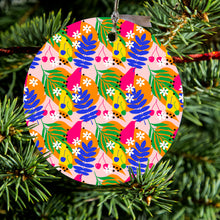 Summer Vibes Floral Pattern Blue Orange Pink Ceramic Ornament