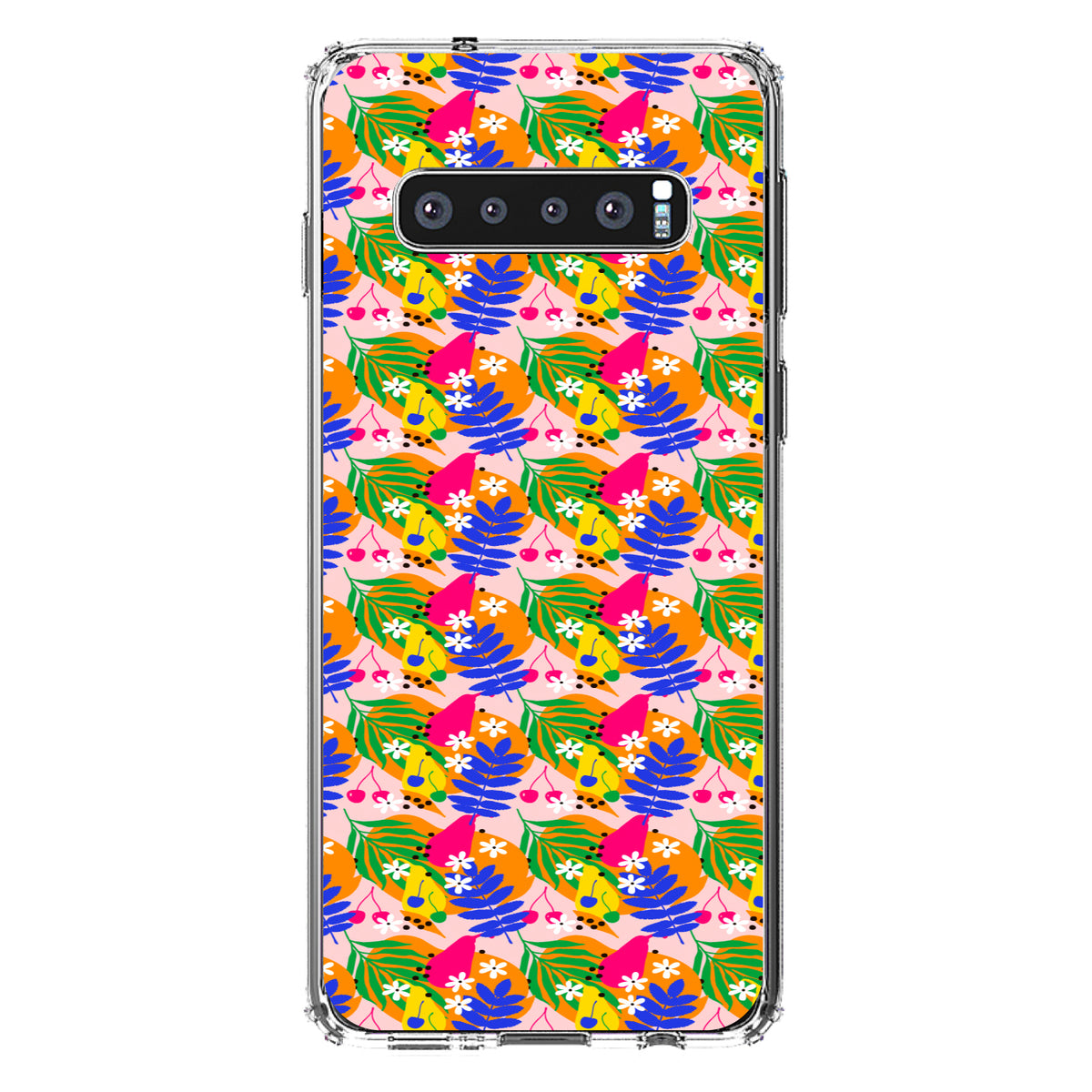 Summer Vibes Floral Pattern Blue Orange Pink Clear Shockproof iPhone Case, view 17