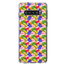 DistinctInk® Clear Shockproof Hybrid Case for Apple iPhone / Samsung Galaxy / Google Pixel - Summer Vibes Floral Pattern Blue Orange Pink