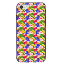 DistinctInk® Clear Shockproof Hybrid Case for Apple iPhone / Samsung Galaxy / Google Pixel - Summer Vibes Floral Pattern Blue Orange Pink