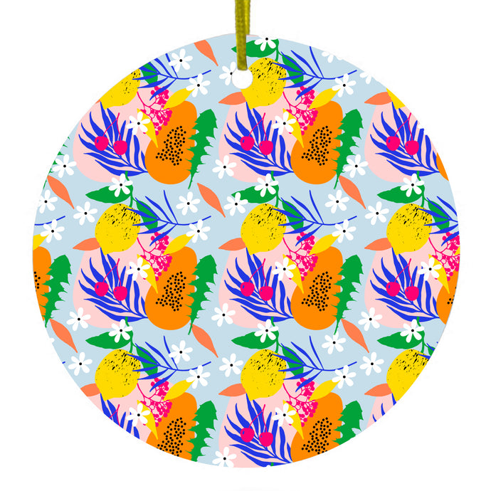 Summer Vibes Floral Pattern Orange Blue Green Ceramic Ornament