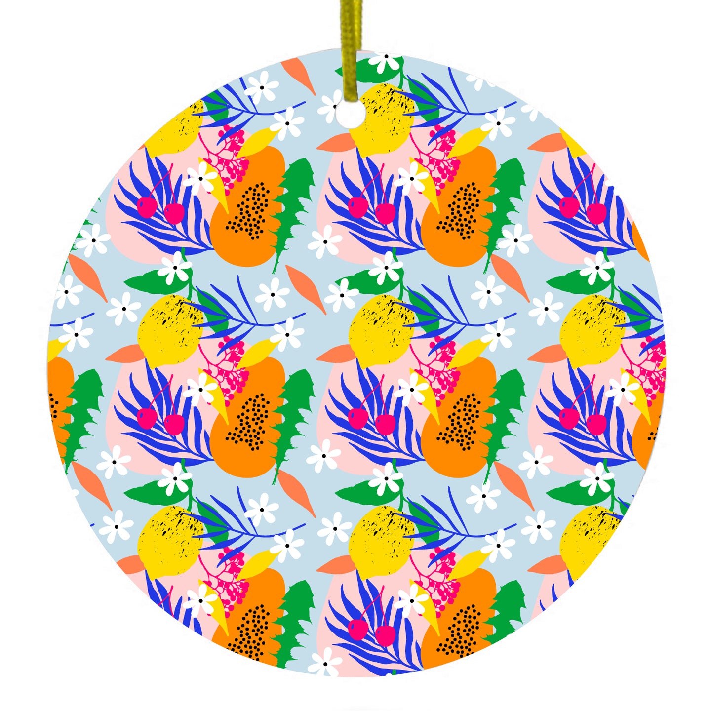 Summer Vibes Floral Pattern Orange Blue Green Ceramic Ornament