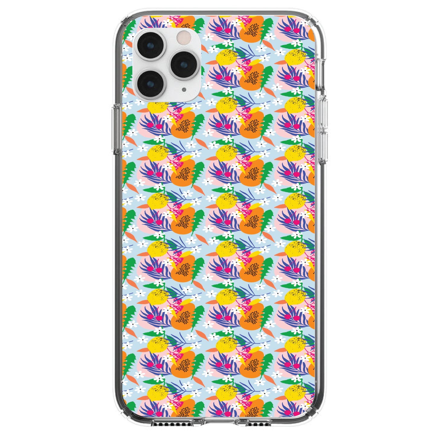 DistinctInk® Clear Shockproof Hybrid Case for Apple iPhone / Samsung Galaxy / Google Pixel - Summer Vibes Floral Pattern Orange Blue Green