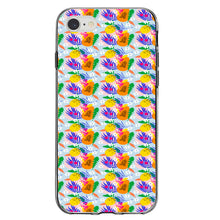 DistinctInk® Clear Shockproof Hybrid Case for Apple iPhone / Samsung Galaxy / Google Pixel - Summer Vibes Floral Pattern Orange Blue Green