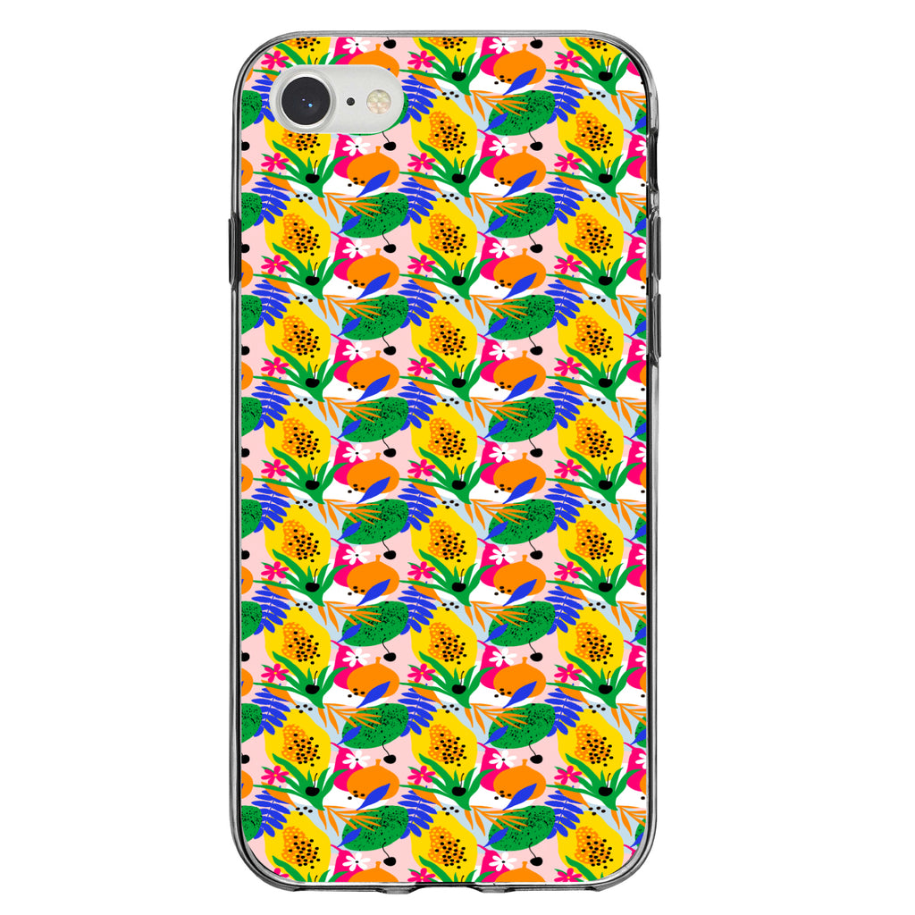 Summer Vibes Floral Pattern Green Yellow Blue Clear Shockproof iPhone Case, view 5
