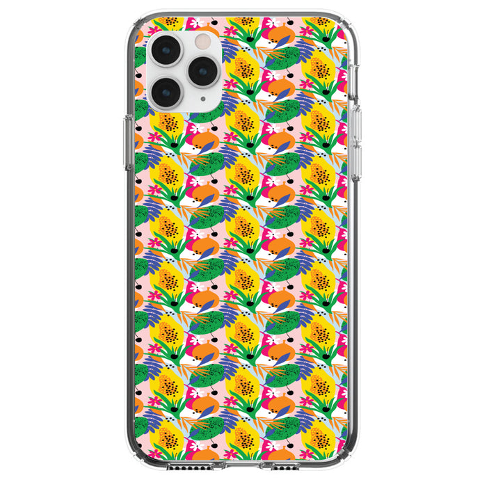DistinctInk® Clear Shockproof Hybrid Case for Apple iPhone / Samsung Galaxy / Google Pixel - Summer Vibes Floral Pattern Green Yellow Blue