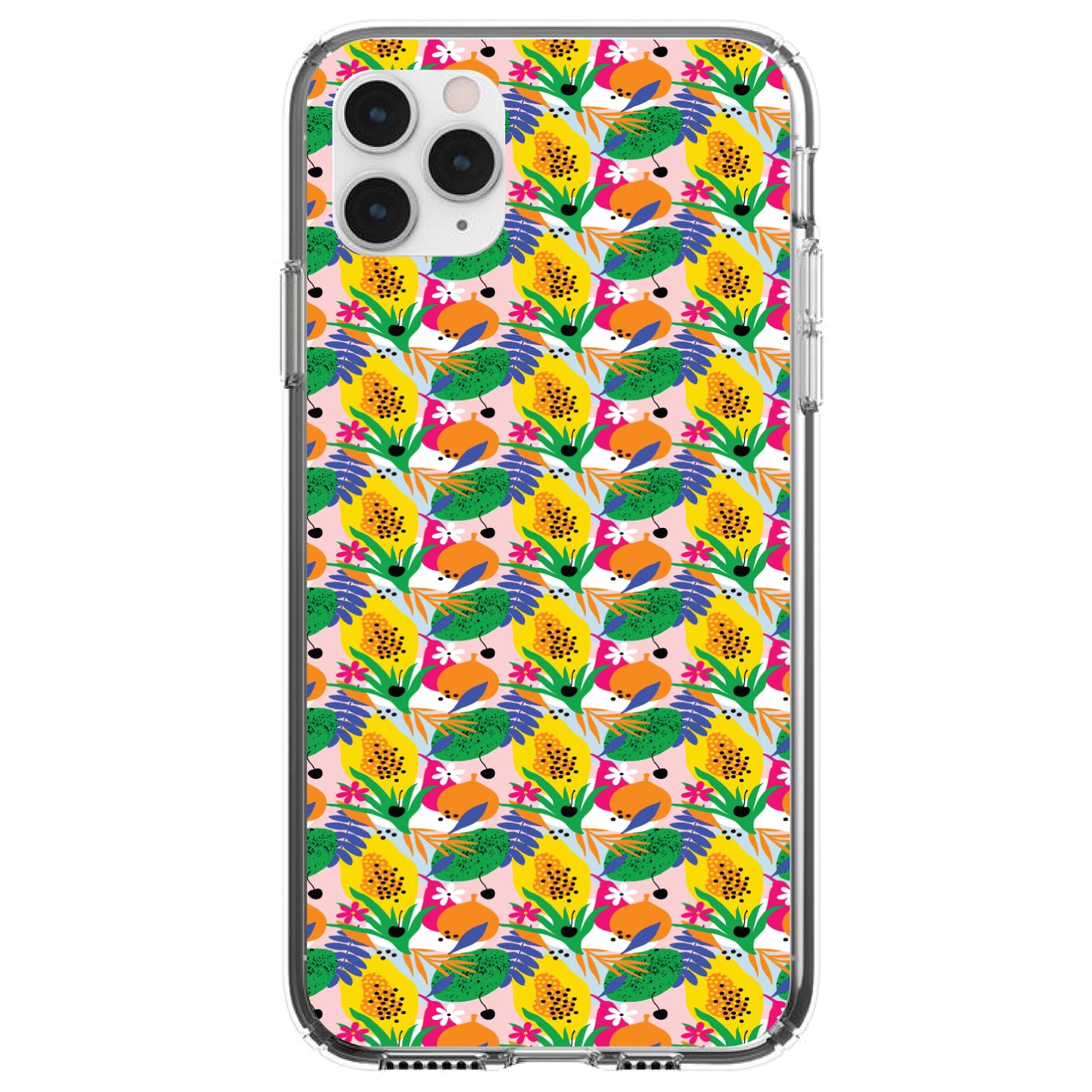 DistinctInk® Clear Shockproof Hybrid Case for Apple iPhone / Samsung Galaxy / Google Pixel - Summer Vibes Floral Pattern Green Yellow Blue