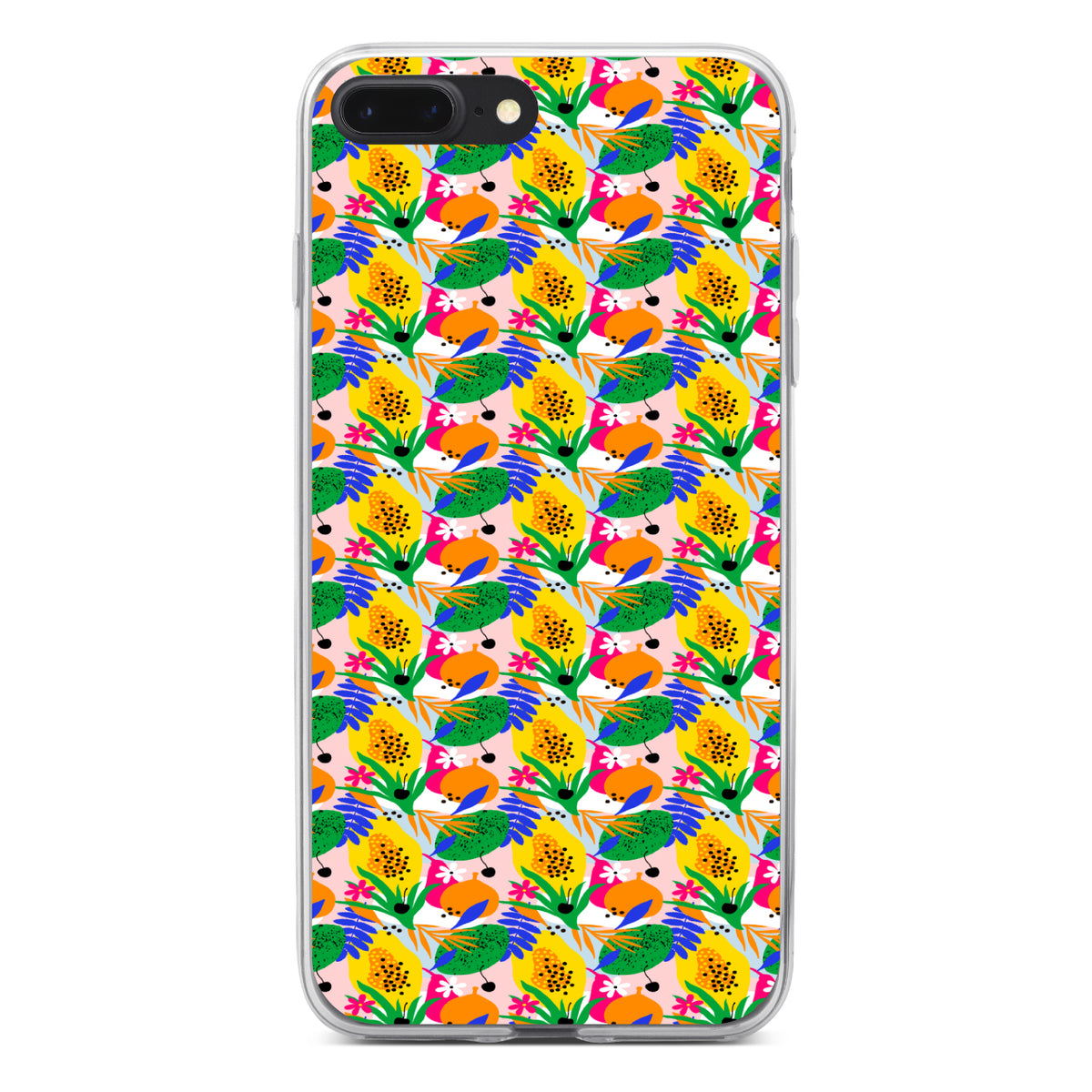 Summer Vibes Floral Pattern Green Yellow Blue Clear Shockproof iPhone Case, view 6