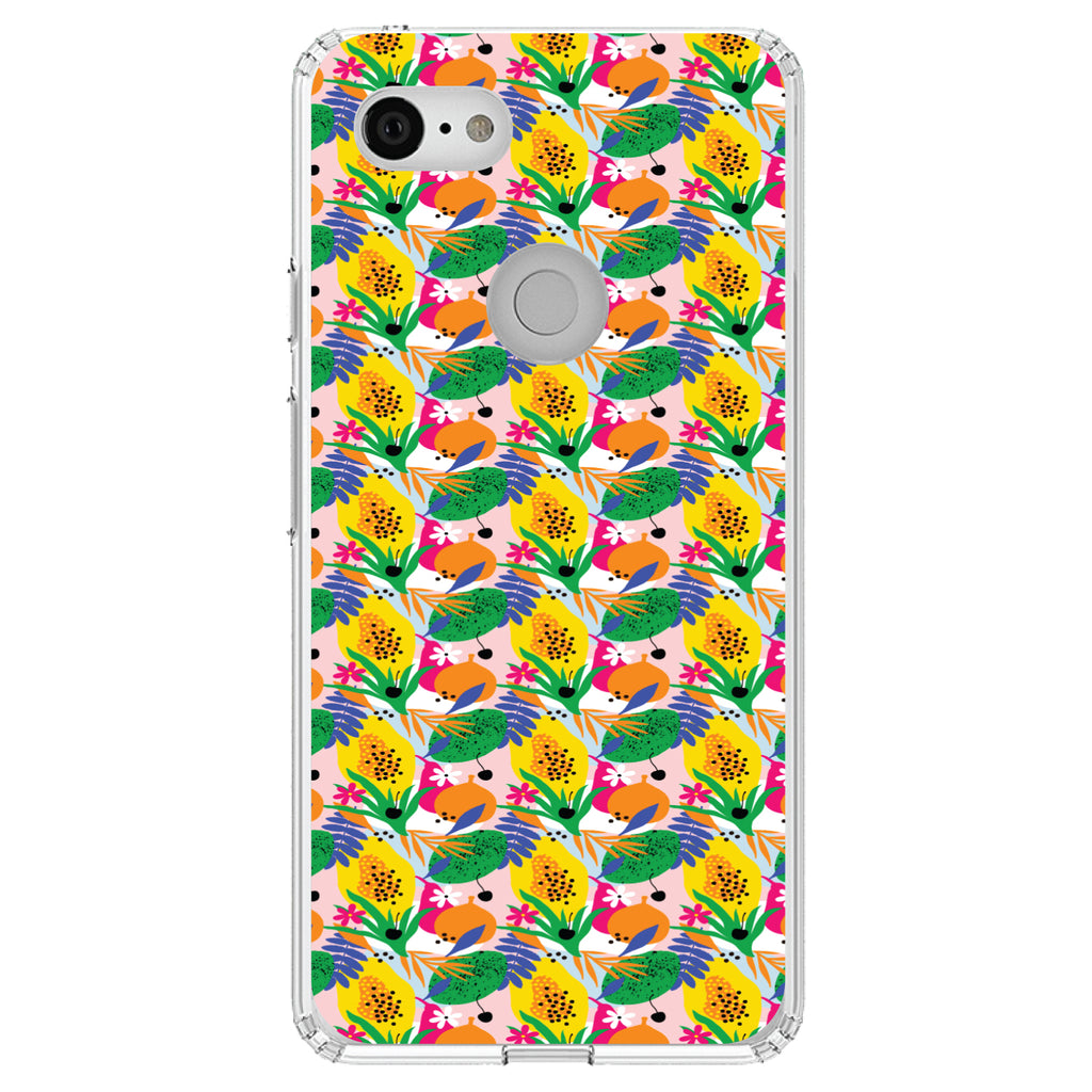 Summer Vibes Floral Pattern Green Yellow Blue Clear Shockproof iPhone Case, view 21