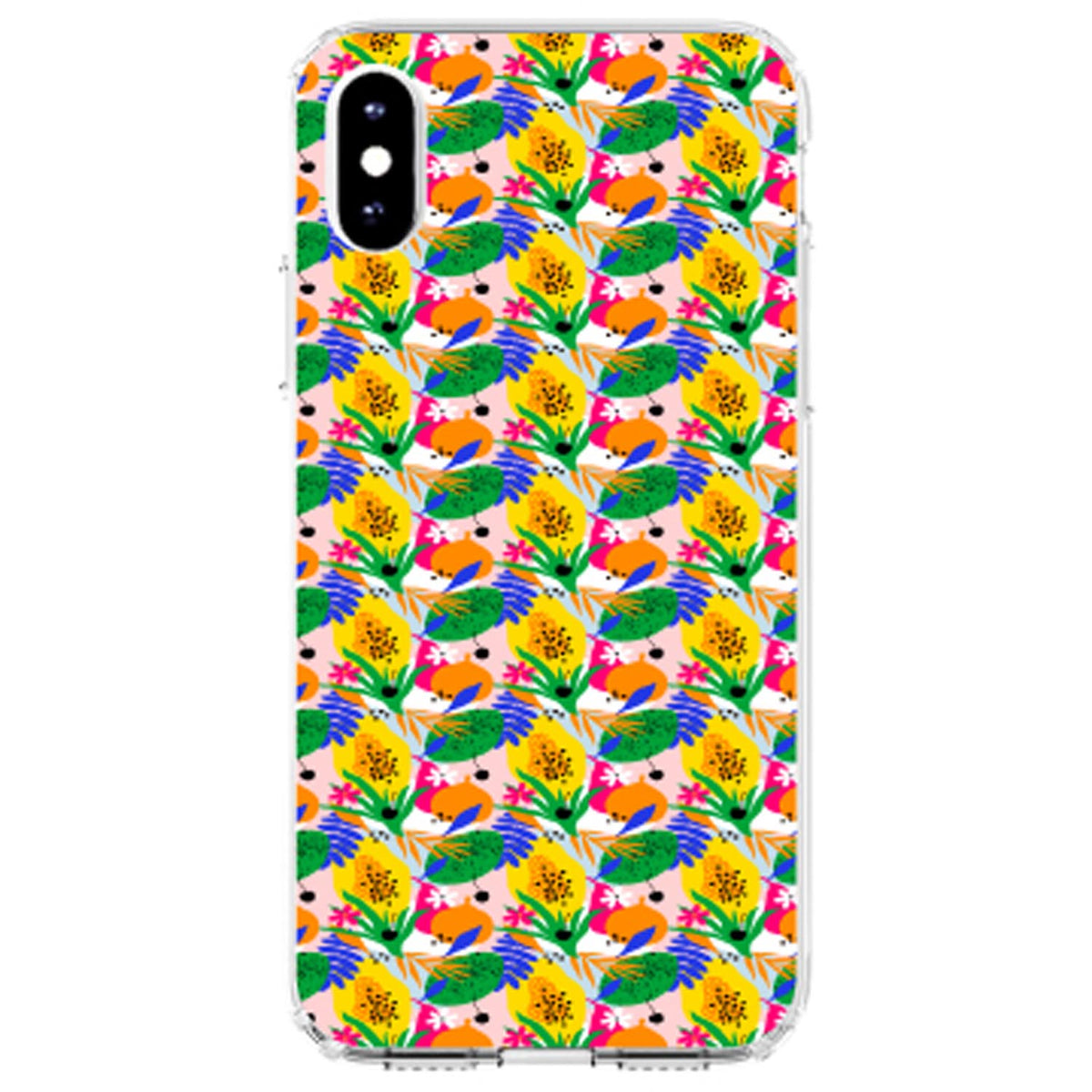 Summer Vibes Floral Pattern Green Yellow Blue Clear Shockproof iPhone Case, view 3