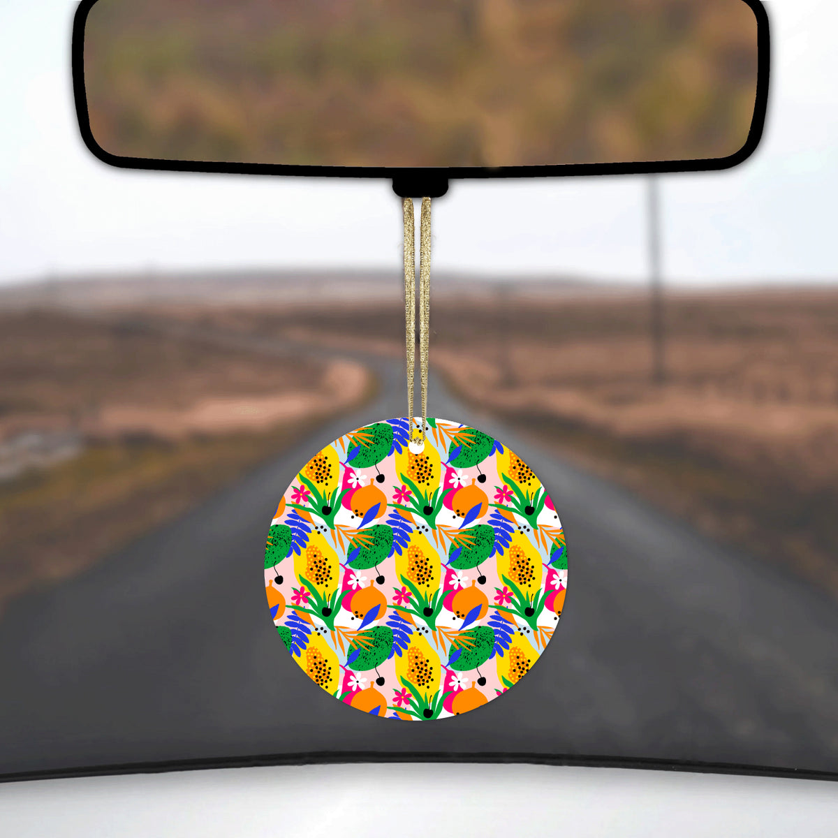 Summer Vibes Floral Pattern Green Yellow Blue Ceramic Ornament, view 3