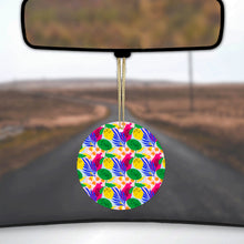 DistinctInk® Hanging Ceramic Christmas Tree Ornament with Gold String - Great Gift / Present - 2 3/4 inch Diameter - Summer Vibes Floral Pattern Pink Green Yellow