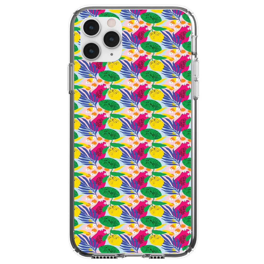 Summer Vibes Floral Pattern Pink Green Yellow Clear Shockproof iPhone Case