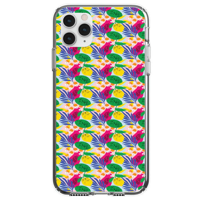 DistinctInk® Clear Shockproof Hybrid Case for Apple iPhone / Samsung Galaxy / Google Pixel - Summer Vibes Floral Pattern Pink Green Yellow