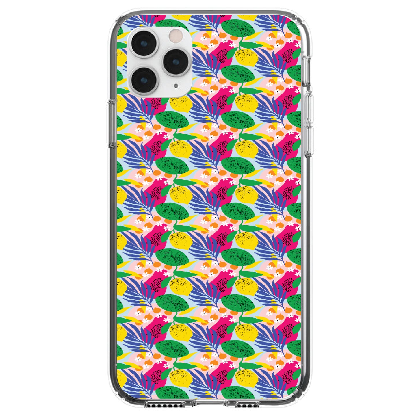 DistinctInk® Clear Shockproof Hybrid Case for Apple iPhone / Samsung Galaxy / Google Pixel - Summer Vibes Floral Pattern Pink Green Yellow