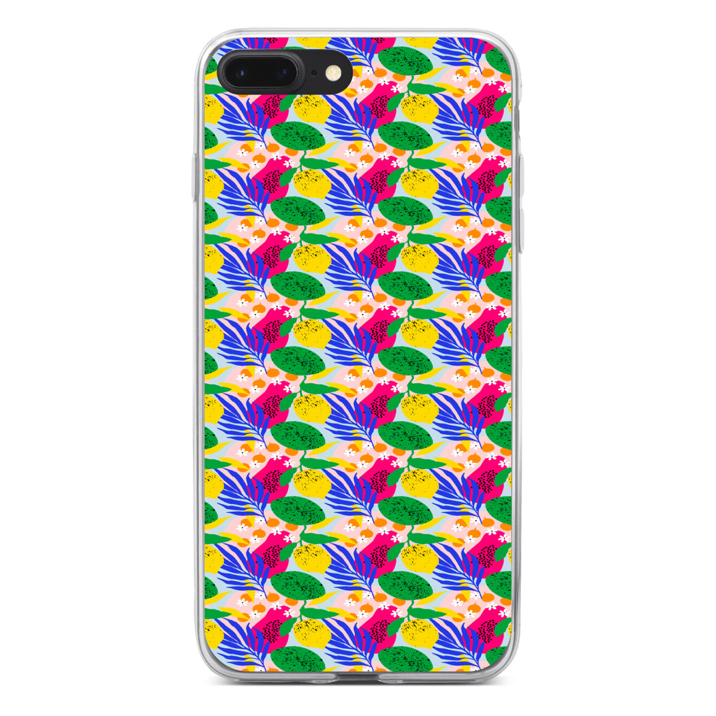 Summer Vibes Floral Pattern Pink Green Yellow Clear Shockproof iPhone Case, view 6