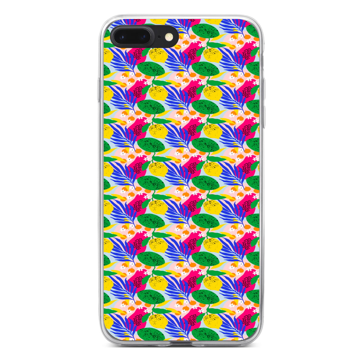 Summer Vibes Floral Pattern Pink Green Yellow Clear Shockproof iPhone Case, view 6
