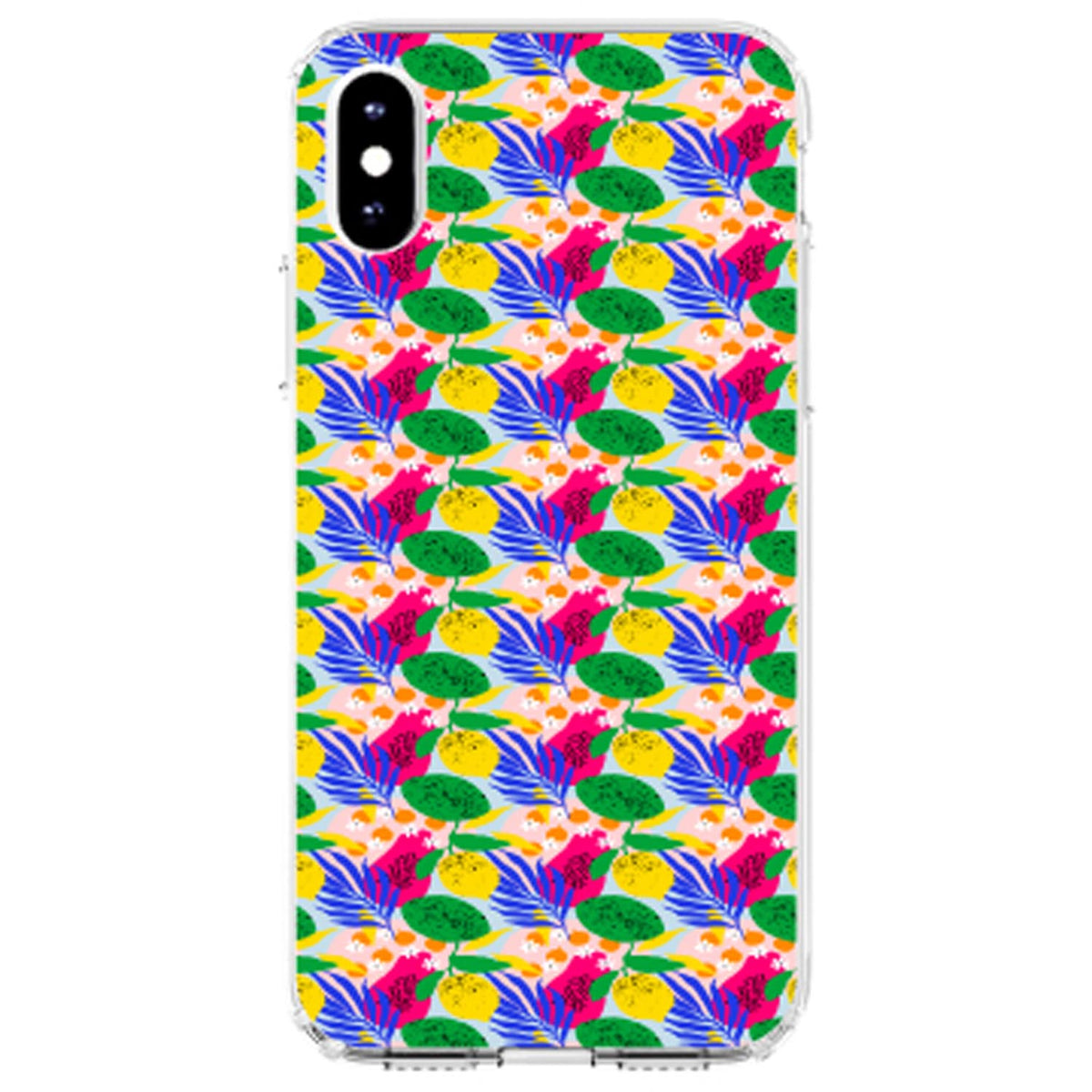 Summer Vibes Floral Pattern Pink Green Yellow Clear Shockproof iPhone Case, view 4