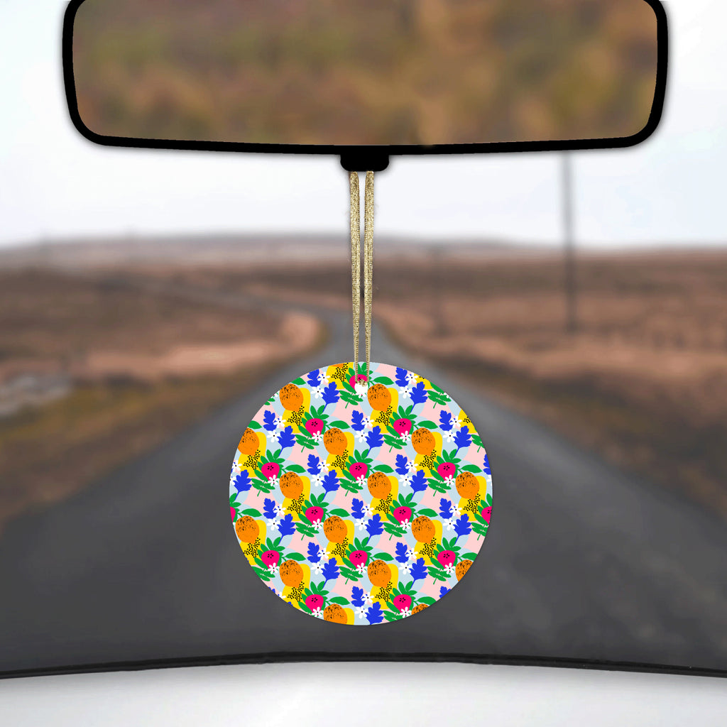 Summer Vibes Floral Pattern Orange Blue Yellow Ceramic Ornament, view 3