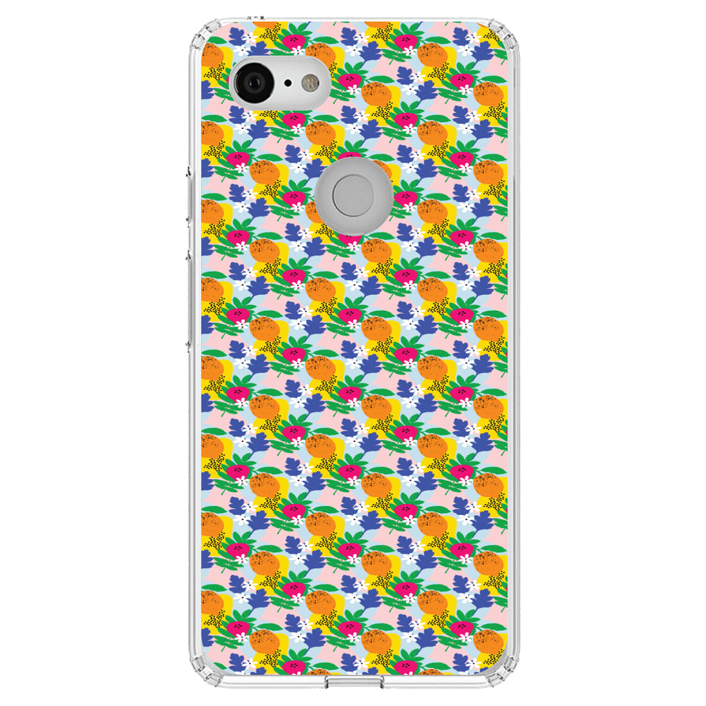 Summer Vibes Floral Pattern Orange Blue Yellow Clear Shockproof iPhone Case, view 22