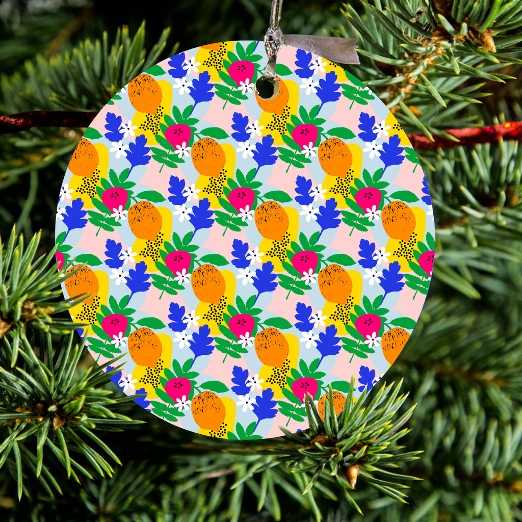 Summer Vibes Floral Pattern Orange Blue Yellow Ceramic Ornament, view 2