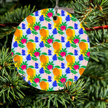 Summer Vibes Floral Pattern Orange Blue Yellow Ceramic Ornament