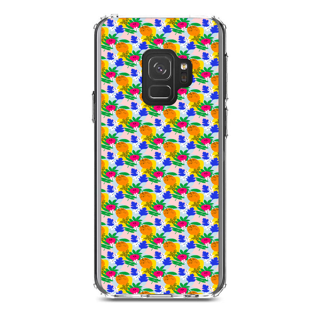 Summer Vibes Floral Pattern Orange Blue Yellow Clear Shockproof iPhone Case, view 19