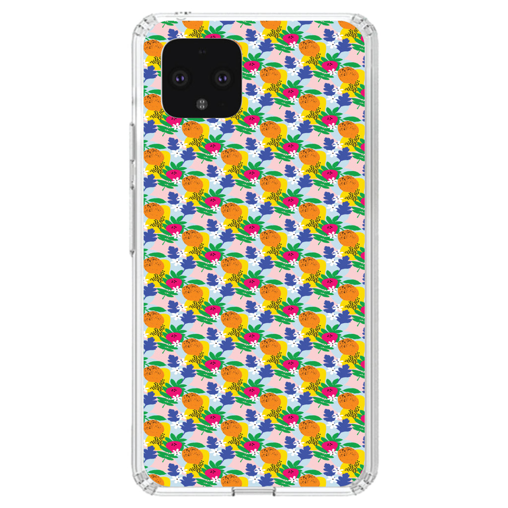 Summer Vibes Floral Pattern Orange Blue Yellow Clear Shockproof iPhone Case, view 23
