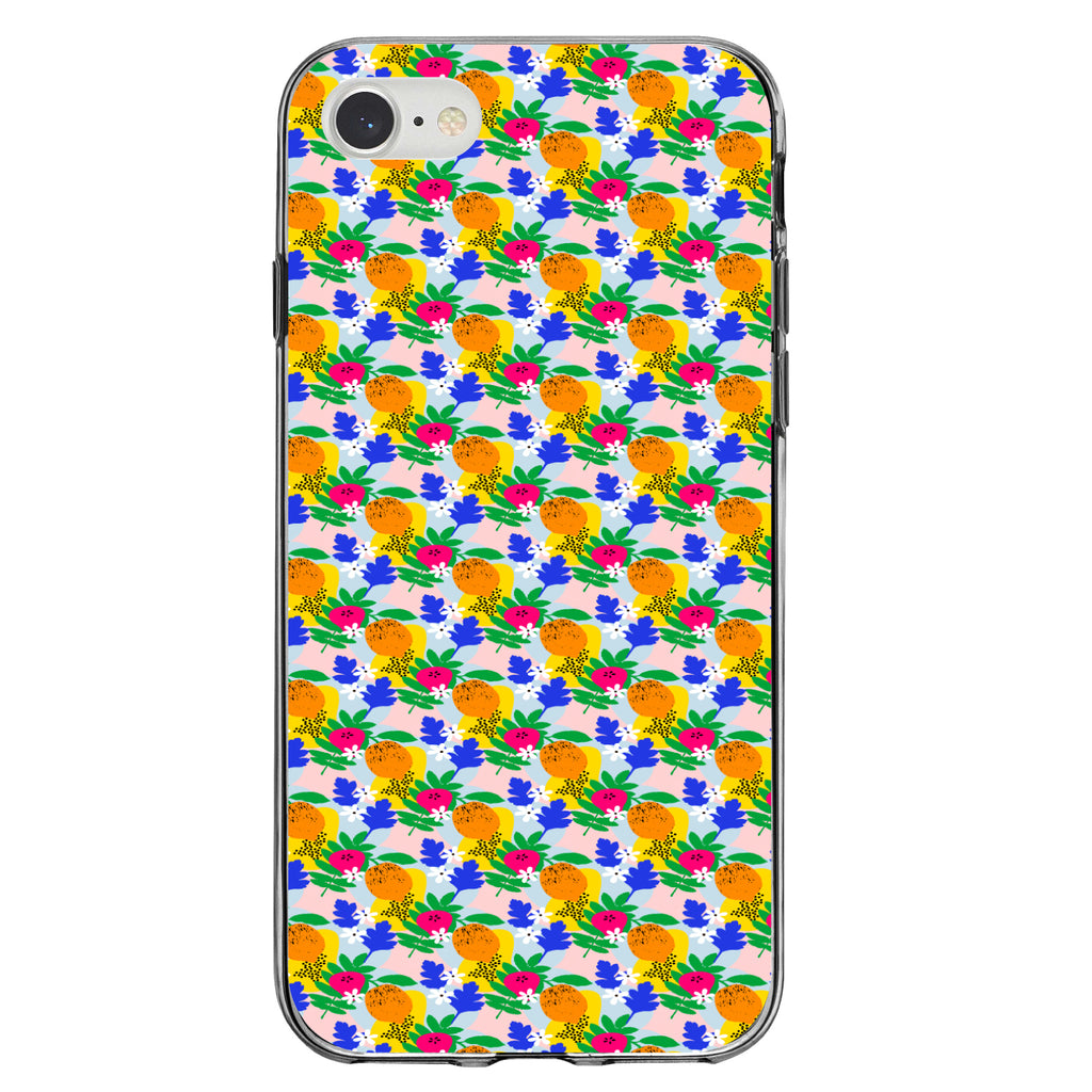 Summer Vibes Floral Pattern Orange Blue Yellow Clear Shockproof iPhone Case, view 5