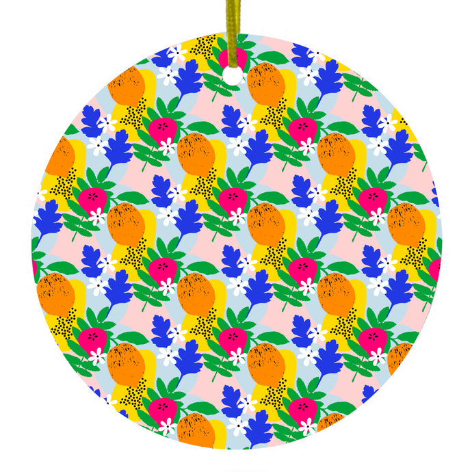 Summer Vibes Floral Pattern Orange Blue Yellow Ceramic Ornament