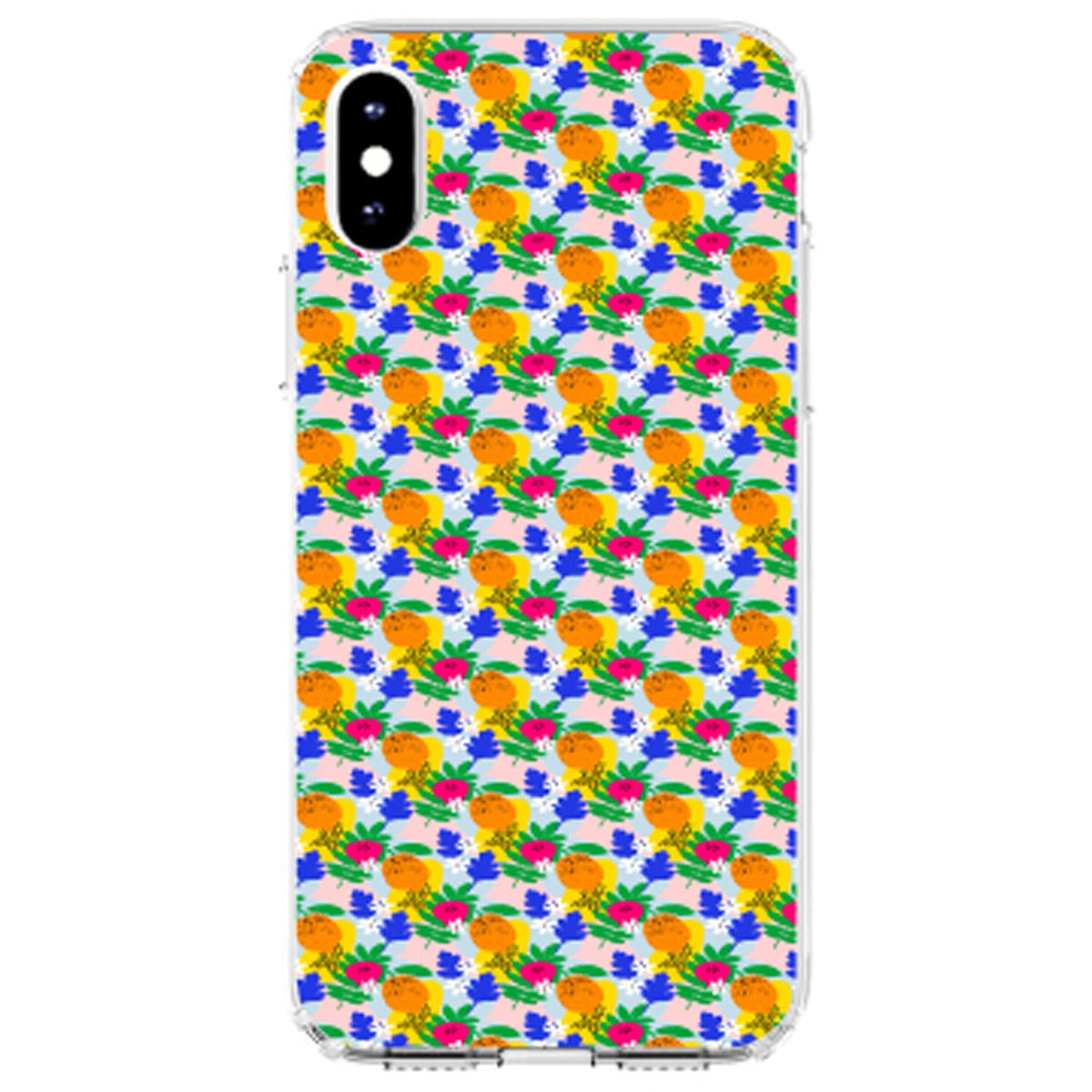 Summer Vibes Floral Pattern Orange Blue Yellow Clear Shockproof iPhone Case, view 2