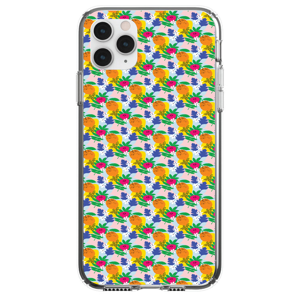 Summer Vibes Floral Pattern Orange Blue Yellow Clear Shockproof iPhone Case