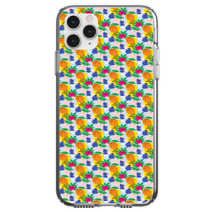 DistinctInk® Clear Shockproof Hybrid Case for Apple iPhone / Samsung Galaxy / Google Pixel - Summer Vibes Floral Pattern Orange Blue Yellow