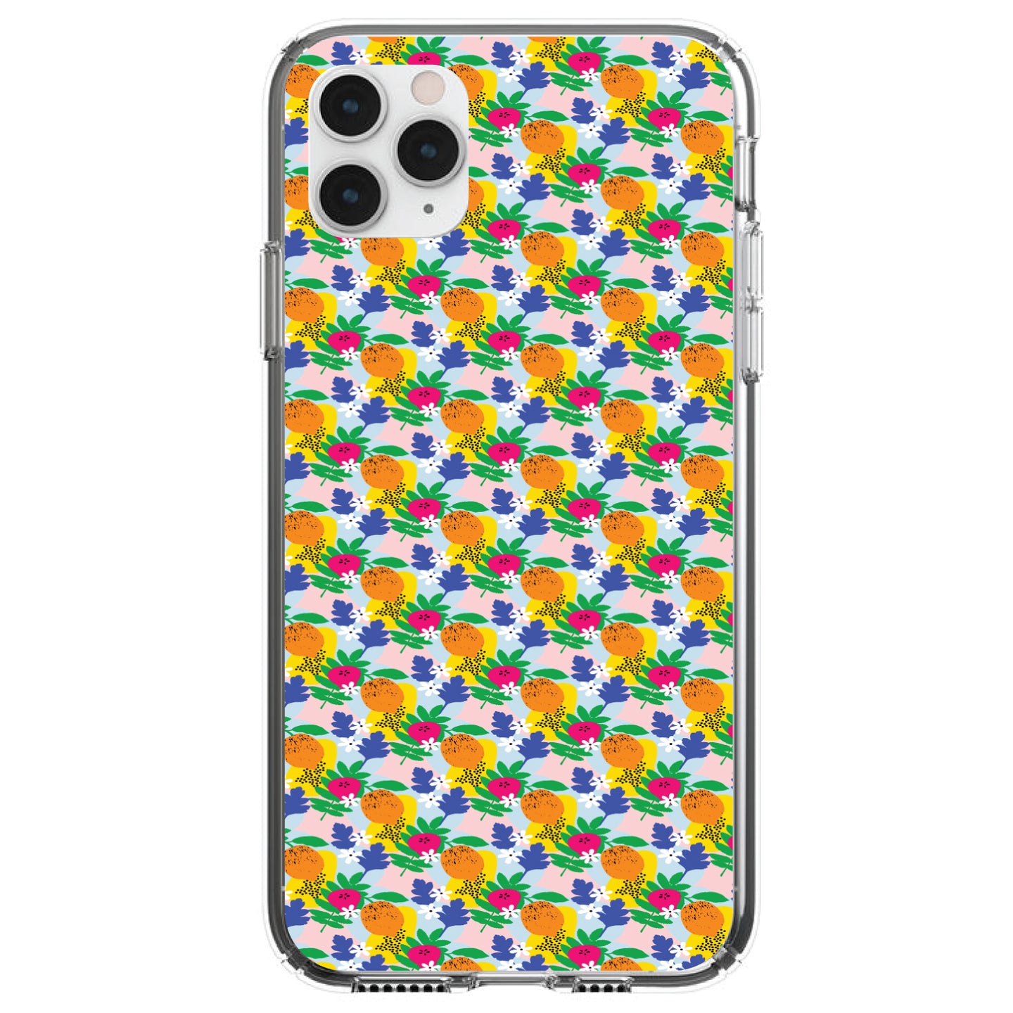 DistinctInk® Clear Shockproof Hybrid Case for Apple iPhone / Samsung Galaxy / Google Pixel - Summer Vibes Floral Pattern Orange Blue Yellow