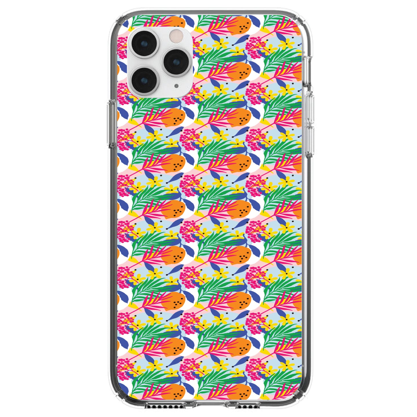 DistinctInk® Clear Shockproof Hybrid Case for Apple iPhone / Samsung Galaxy / Google Pixel - Summer Vibes Floral Pattern Pink Green Orange