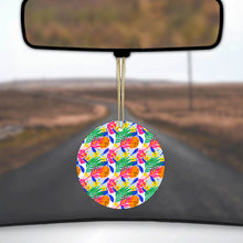 DistinctInk® Hanging Ceramic Christmas Tree Ornament with Gold String - Great Gift / Present - 2 3/4 inch Diameter - Summer Vibes Floral Pattern Pink Green Orange