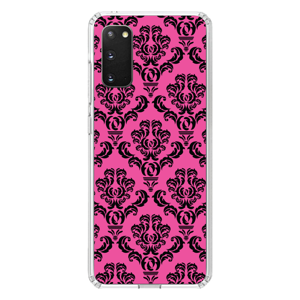 Pink Black Damask Pattern Clear Shockproof iPhone Case, view 14