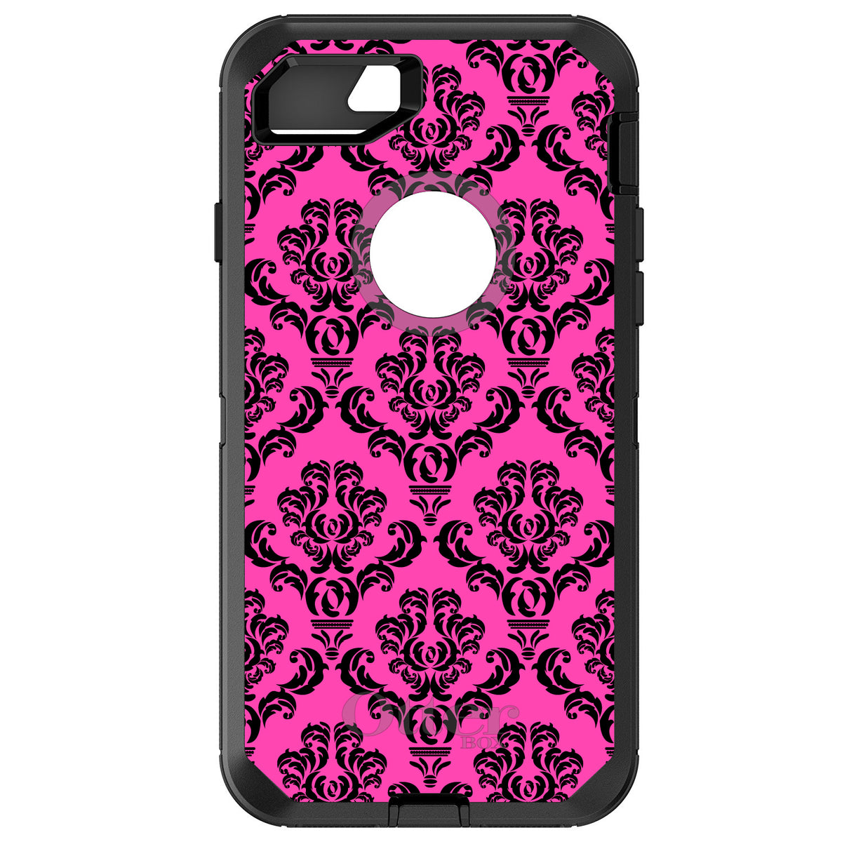 Pink Black Damask Pattern OtterBox Defender Case for iPhone & Galaxy